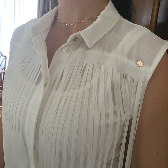 Designer Rinascimento Warm White Blouse, Fringed Front, Made in Italy. - Picture 1 of 16